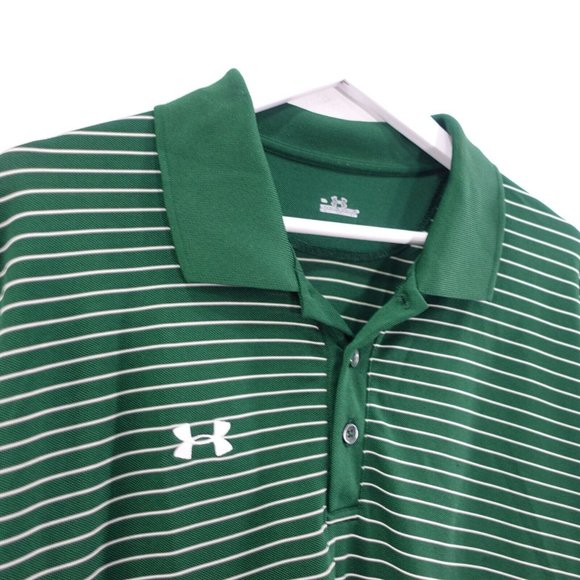 Under Armour Shirt Mens‎ Size 2XL Striped Polo Sports Golf Green Stretch Logo - Picture 8 of 12